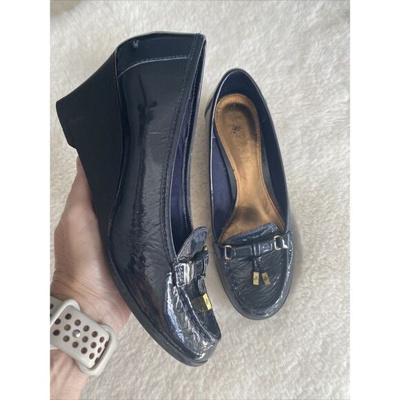 Lauren by Ralph Lauren Rory Patent Leather Wedge Slip On‎ Academia Preppy Sz 6B - Picture 1 of 10